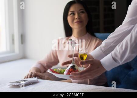 Businesswoman having lunch in luxury restaurant Stock Photo