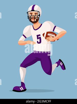 Running american football player. Male person in cartoon style. Stock Vector
