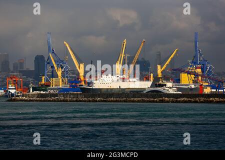 Cargo ship at Bosporus strait in istanbul Stock Photo