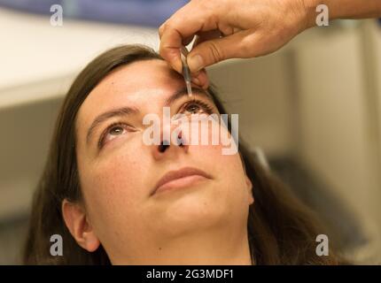 Healthcare concept - Chalazion during eye examination and operation Stock Photo