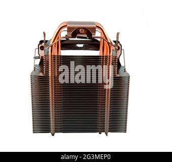 Computer cooler isolated on white background. Big powerful new device, cooling grill. Detail of the system unit. Cooler. Stock Photo