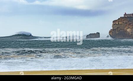 Winter sea at Nazaré Stock Photo