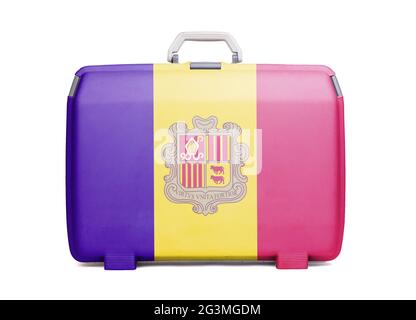 Used plastic suitcase with stains and scratches Stock Photo