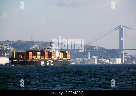 Cargo ship at Bosporus strait in istanbul Stock Photo