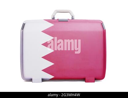 Used plastic suitcase with stains and scratches Stock Photo