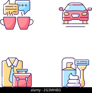 Daily activities RGB color icons set Stock Vector