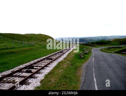 Great Orme tramway and road from Summit Stock Photo