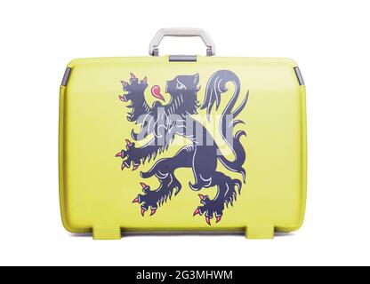 Used plastic suitcase with stains and scratches Stock Photo