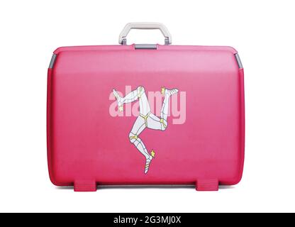 Used plastic suitcase with stains and scratches Stock Photo