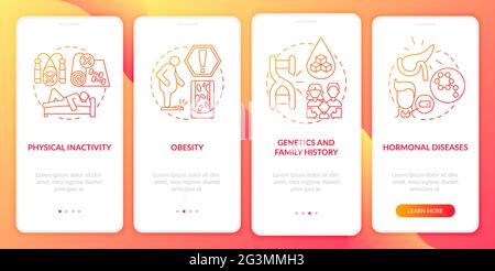 Diabetes causes onboarding mobile app page screen Stock Vector