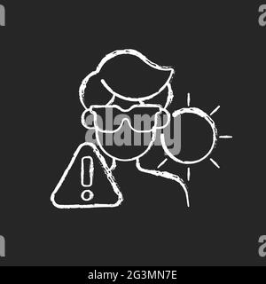Overexposure to sun chalk white icon on dark background Stock Vector