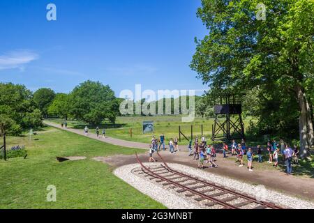 Class of school children at the National Monument in Westerbork, Netherlands Stock Photo