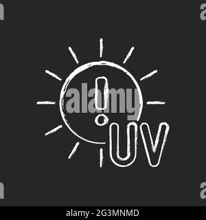 Danger of UV rays chalk white icon on dark background Stock Vector
