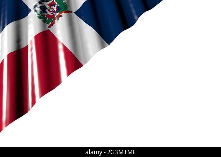 nice shining flag of Dominican Republic with big folds lying flat in left top corner isolated on white - any holiday flag 3d illustration Stock Photo