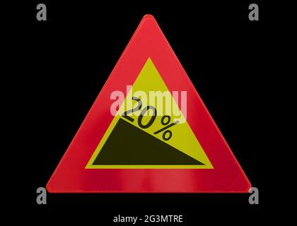 Traffic sign isolated - Grade, slope 20% Stock Photo