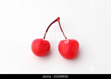 canned red cherries in syrup isolated on white background Stock Photo