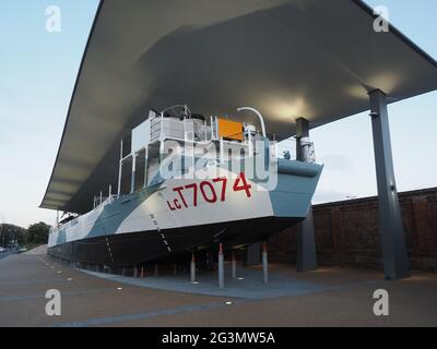 LCT 7074 at the D Day Museum in Southsea, Portsmouth. LCT 7074 is the last surving LCT in the UK and was used in the Normandy Landings on 6th June '44 Stock Photo