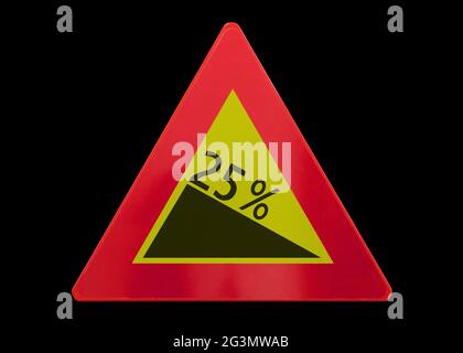 Traffic sign isolated - Grade, slope 25% Stock Photo