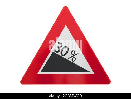 Traffic sign isolated - Grade, slope 30% Stock Photo