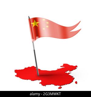 China map with Chinese national flag Stock Photo