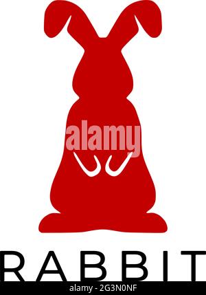 Red rabbit logo on white background. Vector illustration. Stock Vector