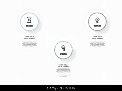 Modern vector infographics with three circles. Business template with 3 steps for diagram, web, banner, presentations, flowchart, content, levels Stock Vector