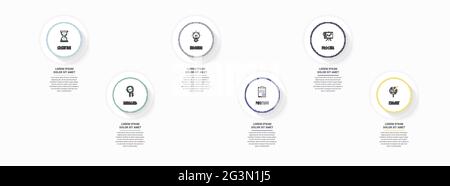Modern vector infographics with six circles. Business template with 6 steps for diagram, web, banner, presentations, flowchart, content, levels Stock Vector
