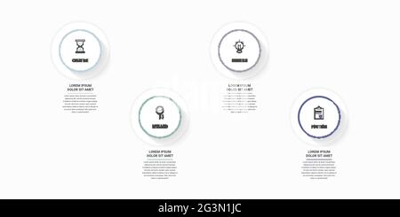 Modern vector infographics with four circles. Business template with 4 steps for diagram, web, banner, presentations, flowchart, content, levels Stock Vector