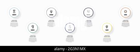 Modern vector infographics with seven circles. Business template with 7 steps for diagram, web, banner, presentations, flowchart, content, levels Stock Vector