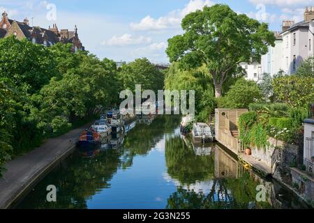 The Regent's Canal in summertime at Primrose Hill, North London UK Stock Photo