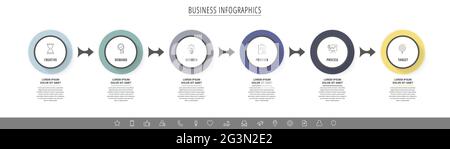 Business vector infographics with two circles and arrows. Timeline visualization with 2 steps for diagram, flowchart, banner, presentations, web Stock Vector