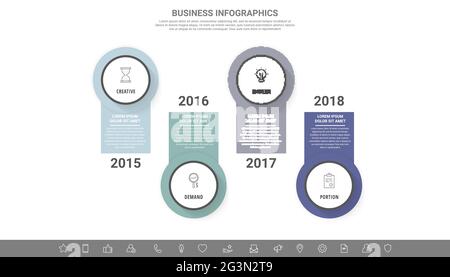 Modern vector infographics with four circles. Business template with 4 steps for diagram, web, banner, presentations, flowchart, content, levels Stock Vector