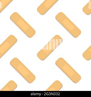 Seamless pattern with sticking plasters. Medical patch repeat texture. On white background. Stock Vector