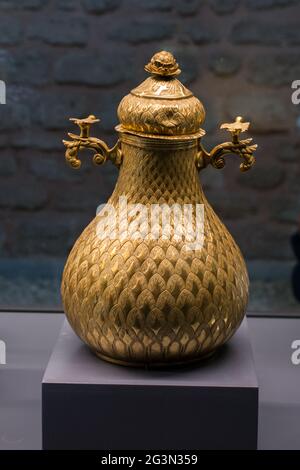 Very old style metal ewer water jar Stock Photo