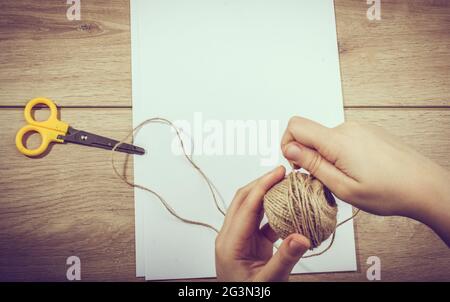 Materials and tools for hand work of art on a  desk Stock Photo