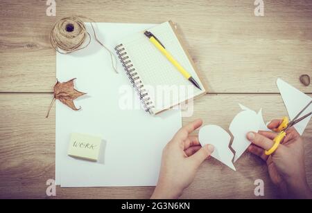 Materials and tools for hand work of art on a  desk Stock Photo