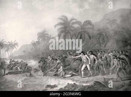 Death of Captain James Cook, 1728 - 1779, a British navigator and explorer Stock Photo