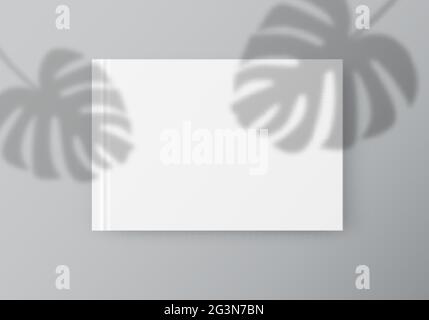 White sheet of paper with tropical leaves overlay shadow. Flyer, postcard, poster, letterhead, social media post template Stock Vector