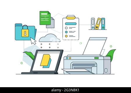 Printing and storing physical documents Stock Vector