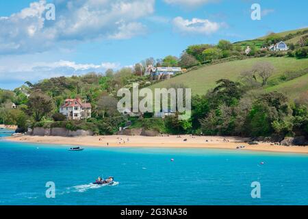Devon beach, view in summer of the beach at East Portlemouth in the Salcombe Estuary, South Hams, Devon, England, UK Stock Photo
