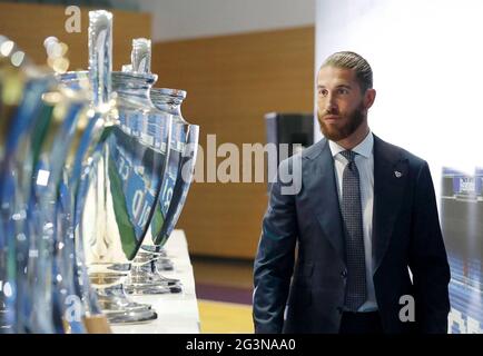 Madrid, Spain. 17th June, 2021. Tribute act and farewell to Sergio Ramos. 'Real Madrid City' hosted the act of tribute to Sergio Ramos, club legend who says goodbye after 671 official matches and 101 goals scored. Madrid, June 17, 2021 In Picture: Sergio Ramos © Real Madrid/Cordon Press Images will be for editorial use only. Mandatory credit: © Real Madrid Credit: CORDON PRESS/Alamy Live News Stock Photo