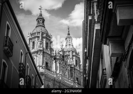La Clerecia Church in Salamanca, Spain.  Black and white photography, cityscape Stock Photo