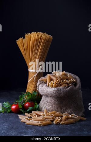 Whole grain dried spaghetti Stock Photo