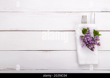 Spring festive table setting with vintage cutlery Stock Photo