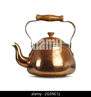 Old copper teapot isolated on white background Stock Photo