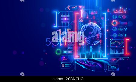 5g internet communications concept. IOT technology in smart city of future. Global wireless network connection. telecommunications system in urban Stock Vector