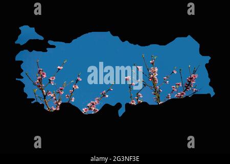 Roughly outlined map of Turkey with flower garden filling Stock Photo