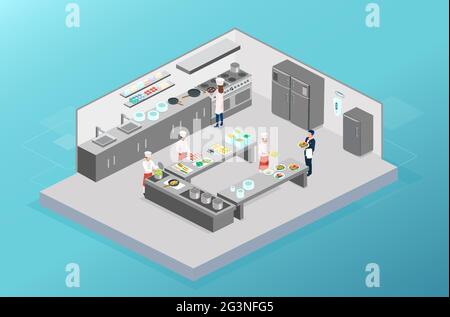 Vector of chefs working, cooking in the kitchen of a restaurant Stock Vector