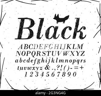 Alphabet crosshatch pen line style drawing with black color on white background Stock Vector