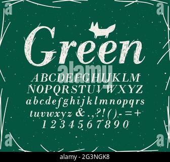 Alphabet crosshatch pen line style drawing on green background Stock Vector